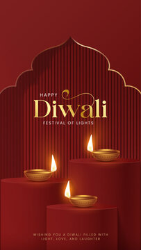 Happy Diwali - festival of lights colorful poster template design with decorative diya lamp. vector illustration.  Indian festival of lights Happy Diwali, holiday Background, Diwali celebration.