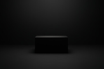 A minimal black pedestal on a dark background for luxury product display mockup.