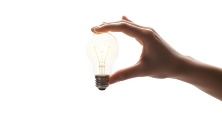 A hand holding a lit lightbulb against a black background in a studio shot image   ai generative, transparent background, white background.