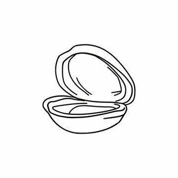 Line drawing of an open clam shell in minimalist style  