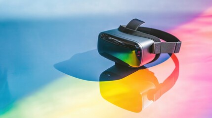 A virtual reality headset is sitting on a table