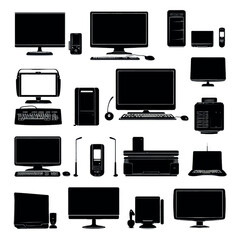 vector illustration of computer silhouette set, Black & White silhouette set 