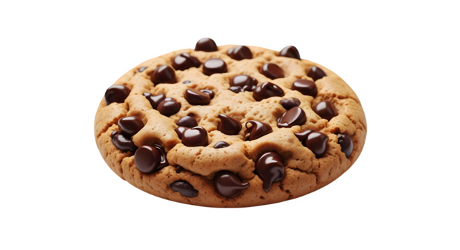 A single chocolate chip cookie with melted chocolate chips on a black background   ai generative, transparent background, white background.