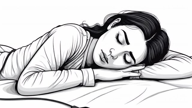 Black-and-white thick outline doodle of a tired person plugged into a wall charging port like a phone &mdash; no fill color.

