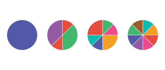 Pie chart icons. Progress sectors pie chart icon. Circle section graph. Vector illustrator