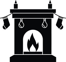 Christmas fireplace silhouette vector illustration cozy holiday home decor