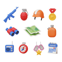 Fototapeta premium Collection of military and survival gear icons