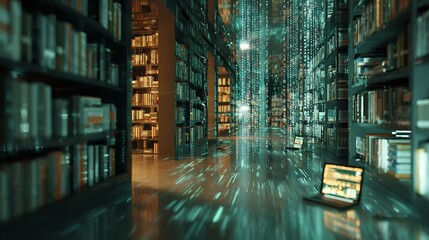 futuristic dark cityscape at night with neon lights reflecting on wet streets, creating vibrant and moody atmosphere