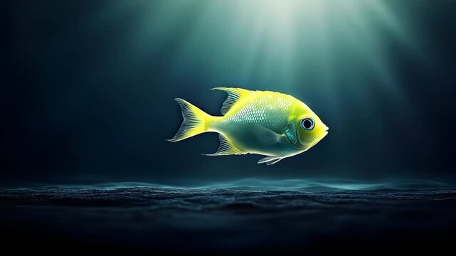 Submerged fish in dark ocean