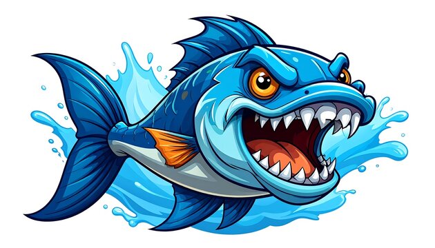 Angry cartoon fish in water splash