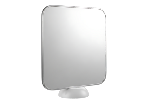 Silver framed mirror on stand isolated on a transparent background