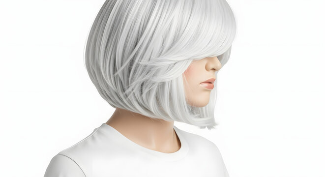 Silver Bob Wig on Mannequin Head