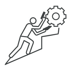 Obraz premium Human Figure Climbs Steep Hill While Using a Tech Gadget for Navigation and Support