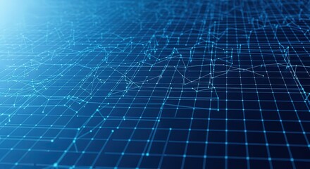 Abstract blue digital network grid with glowing connections and futuristic data flow