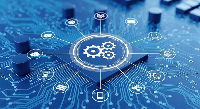 Digital network connectivity and integrated technology systems on a futuristic circuit board