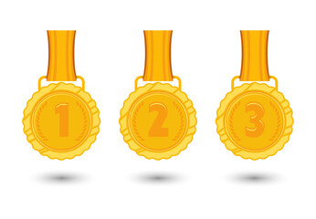 Golden Medals with Blue-Striped Ribbon for First, Second, Third Position