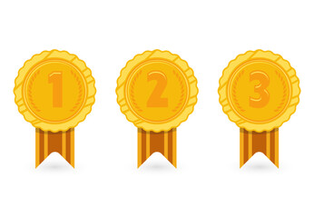 Medal Award Icons with Gold, Silver, Bronze Color Set for Ranking Recognition