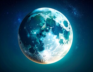 Celestial moon in deep space