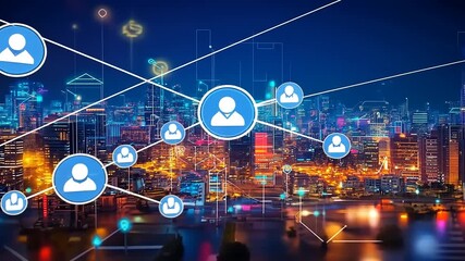 Interconnected Urban Network: A Vibrant Visualization of Digital Connectivity in the Cityscape - Powered by Adobe