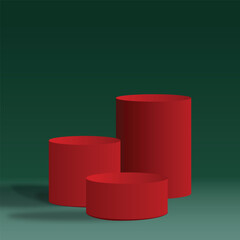 Red pedestal podium for product display stand empty space stage studio