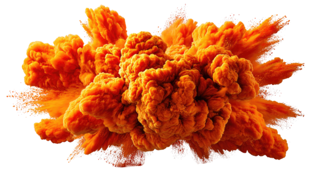 Explosive burst of Color: An explosive cloud of vibrant, orange powder forms a dynamic and captivating abstract composition. Illustrating the power and energy of color.
