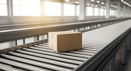 Fototapeta premium Cardboard box on industrial conveyor belt logistics