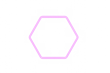 Pink neon hexagonal frame glowing against transparent backdrop, highlighting contemporary digital aesthetic