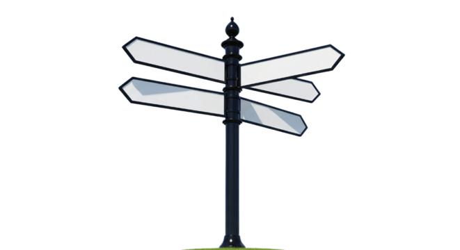 Multiple Blank Signpost - Crossroads and Direction - Future and Opportunity Concept Isolated transparent background 