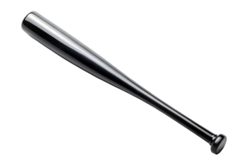 A polished black baseball bat isolated on a transparent background representing the sport and its equipment