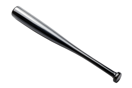 A polished black baseball bat isolated on a transparent background representing the sport and its equipment