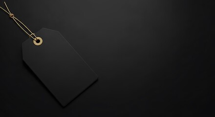 Black gift tag with gold string label blank