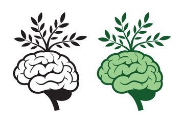 Green Brain Tree Growth Concept for Mental Health Awareness Vector