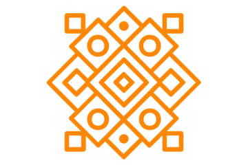 Geometric pattern featuring interlocking orange squares and circles, presenting contemporary design on transparent backdrop