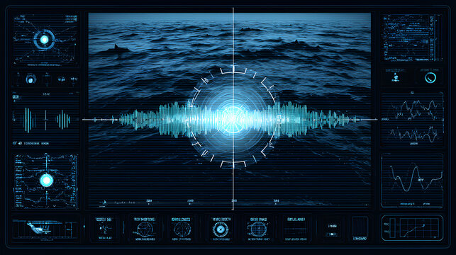 Military ship sonar screen interface Stock Vector