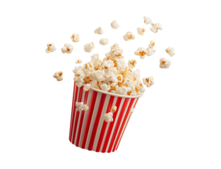 Popcorn bucket, floating in the air isolated on a transparent background