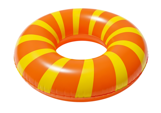Orange yellow striped inflatable ring isolated on a transparent background