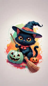 Black Cat Witch & Pumpkin