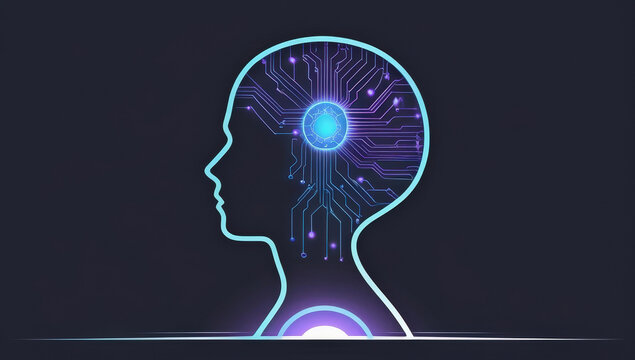 human head silhouette with blue background