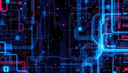 cyber themed blue abstract with glitch effects and data distortion layers