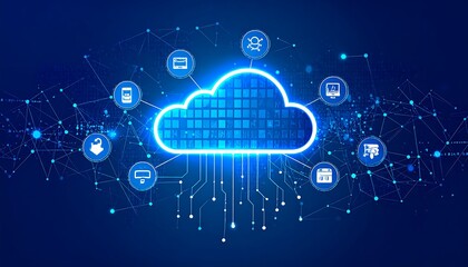 Abstract cloud computing graphic with connected icons