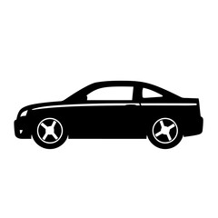 Naklejka premium Black silhouette vector illustration of a modern coupe car side view with alloy wheels and sleek aerodynamic design on white background for automotive design and transportation themes