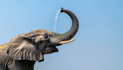 Elephant Spraying Water on Sunny Day