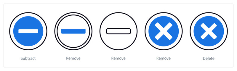 A set of 5 mix icons as subtract, remove, erase