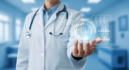 Doctor Holding Holographic AI Health Interface