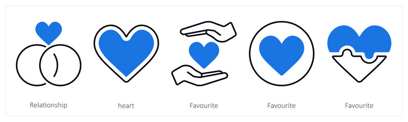 A set of 5 mix icons as relationship, heart, favorite