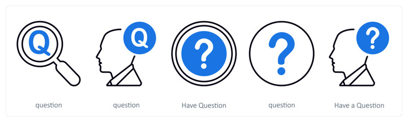 A set of 5 mix icons as question, have question, query