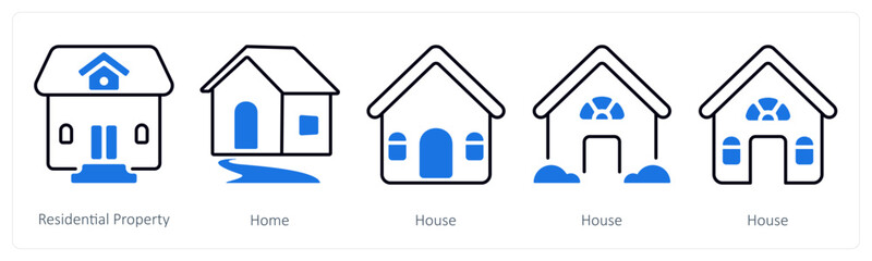 A set of 5 mix icons as residential property, home, house