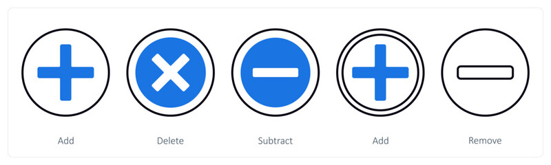Obraz premium A set of 5 mix icons as add, delete, subtract