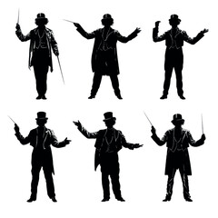 vector illustration of conductor silhouette set, Black & White silhouette set