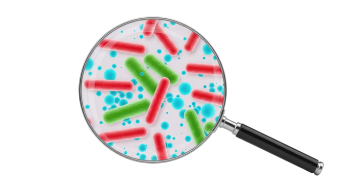 Bacteria under magnifying glass for scientific research isolated PNG with Transparent Background